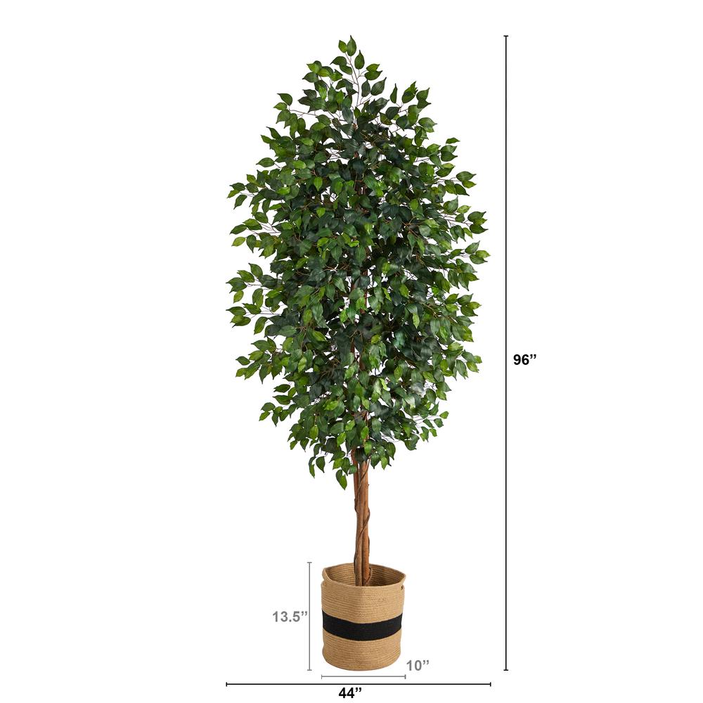 8ft. Ficus Artificial Tree in Handmade Natural Cotton Planter. Picture 2