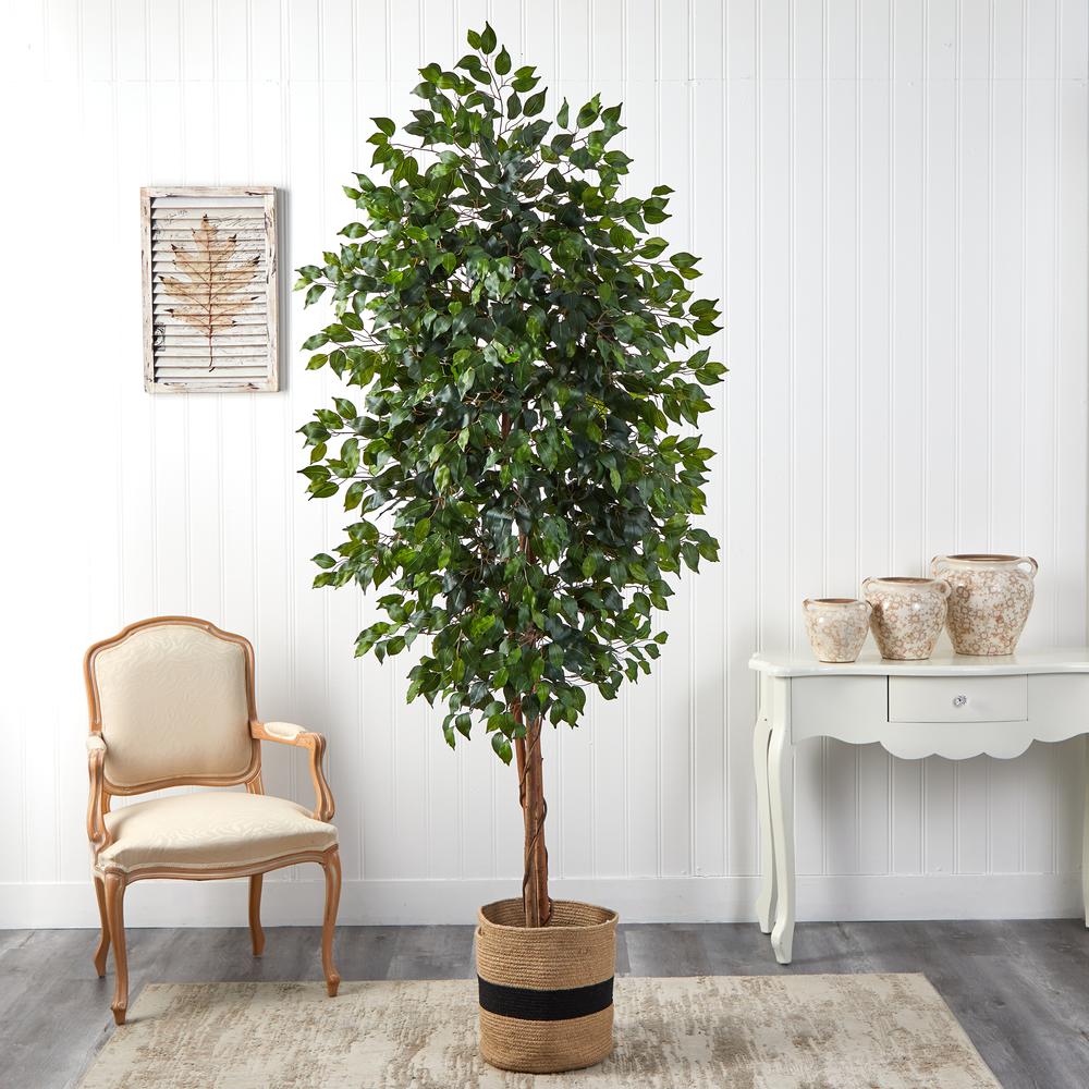 8ft. Ficus Artificial Tree in Handmade Natural Cotton Planter. Picture 3