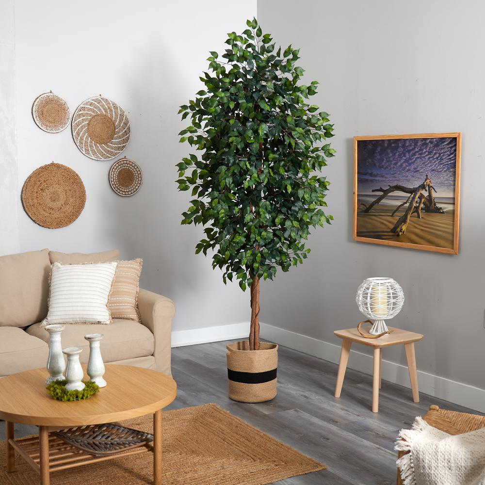 8ft. Ficus Artificial Tree in Handmade Natural Cotton Planter. Picture 4