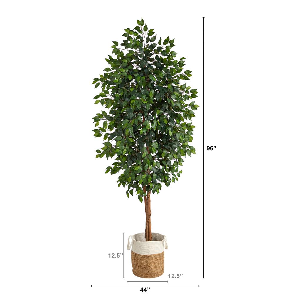 8ft. Ficus Artificial Tree with Handmade Natural Jute and Cotton Planter. Picture 4