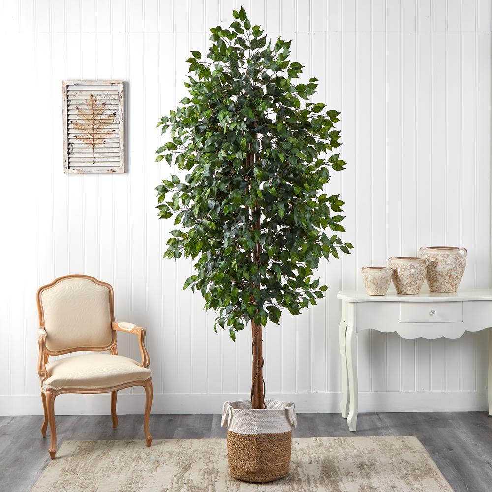 8ft. Ficus Artificial Tree with Handmade Natural Jute and Cotton Planter. Picture 3