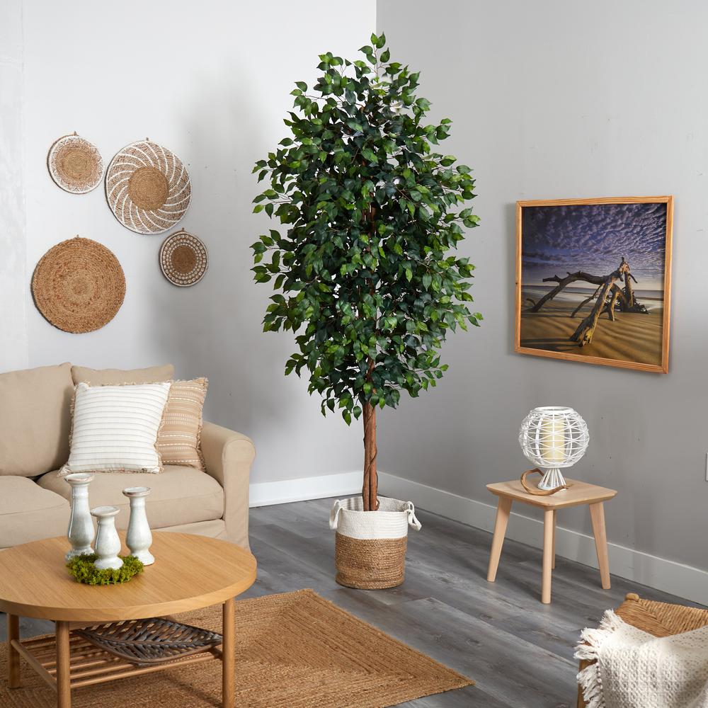 8ft. Ficus Artificial Tree with Handmade Natural Jute and Cotton Planter. Picture 2