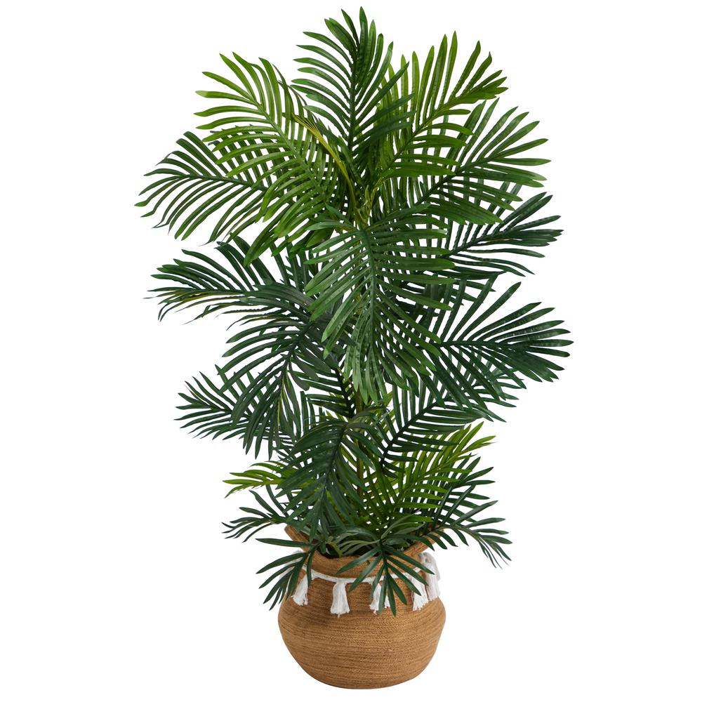 Areca Artificial Palm Tree in Boho Chic Handmade Natural Cotton Woven Planter. Picture 1