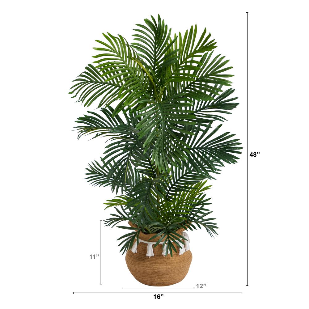 Areca Artificial Palm Tree in Boho Chic Handmade Natural Cotton Woven Planter. Picture 2