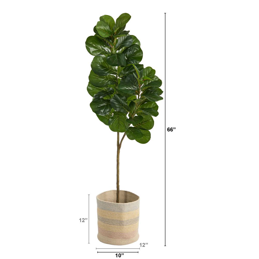 Fiddle Leaf Fig Artificial Tree in Handmade Natural Cotton Woven Planter. Picture 2