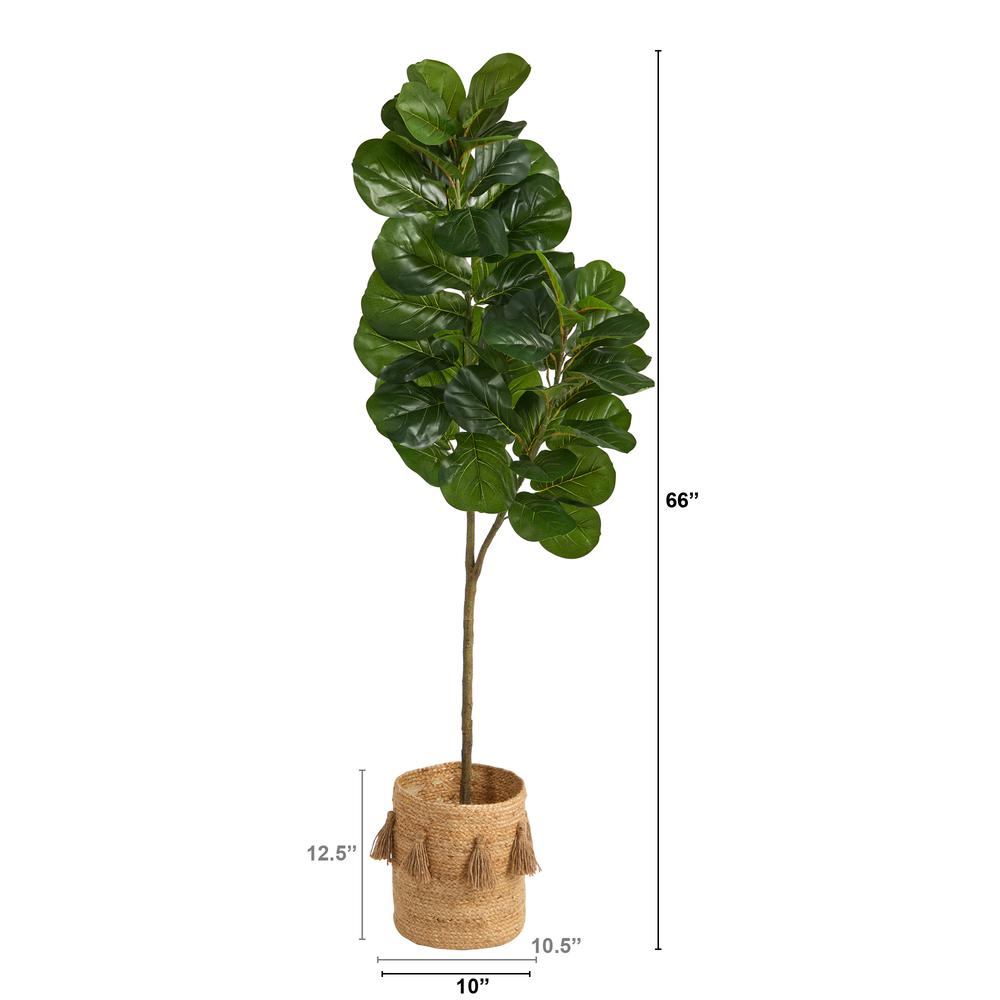 5.5ft. Fiddle Leaf Fig Artificial Tree in Handmade Natural Jute Planter. Picture 2