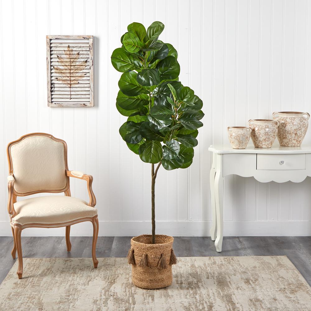 5.5ft. Fiddle Leaf Fig Artificial Tree in Handmade Natural Jute Planter. Picture 3