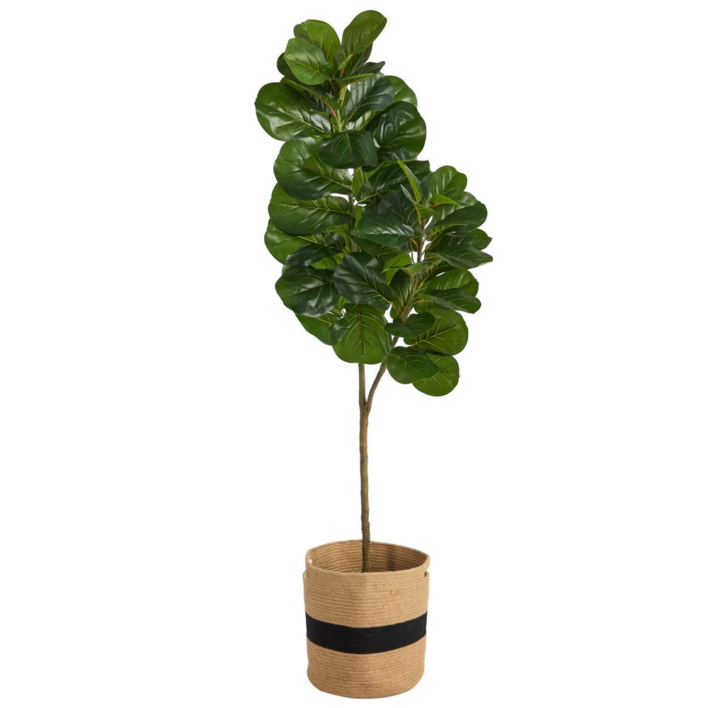 5.5ft. Fiddle Leaf Fig Artificial Tree in Handmade Natural Cotton Planter. Picture 1