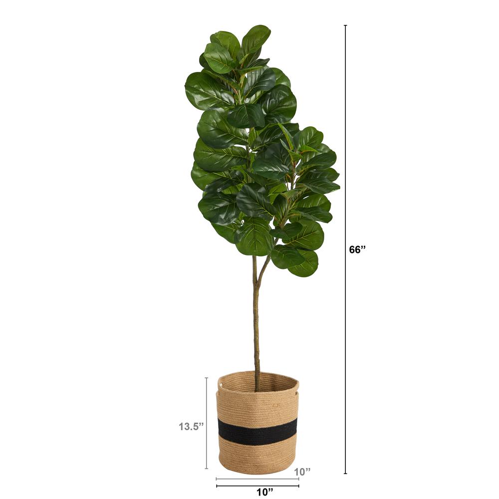 5.5ft. Fiddle Leaf Fig Artificial Tree in Handmade Natural Cotton Planter. Picture 2