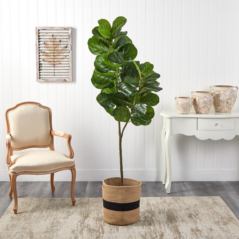 5.5ft. Fiddle Leaf Fig Artificial Tree in Handmade Natural Cotton Planter. Picture 3