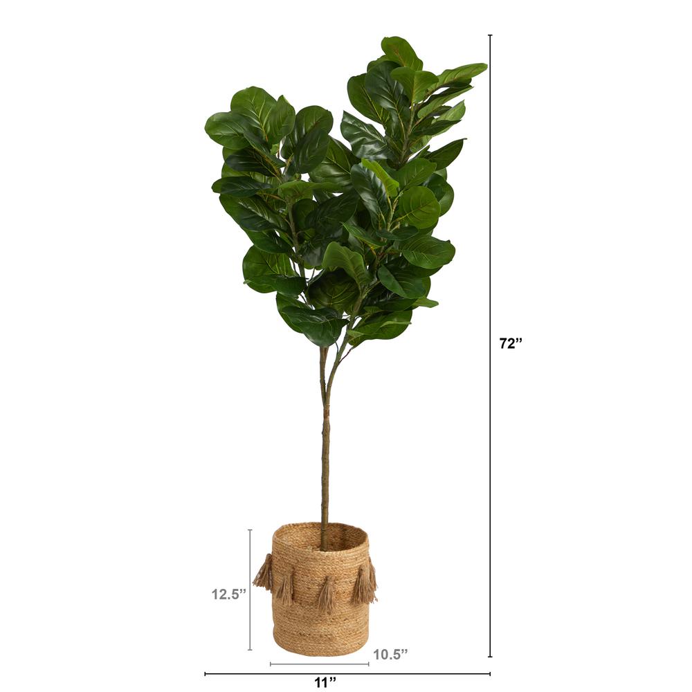 6ft. Fiddle Leaf Fig Artificial Tree in Handmade Natural Jute Planter with Tassels. Picture 2