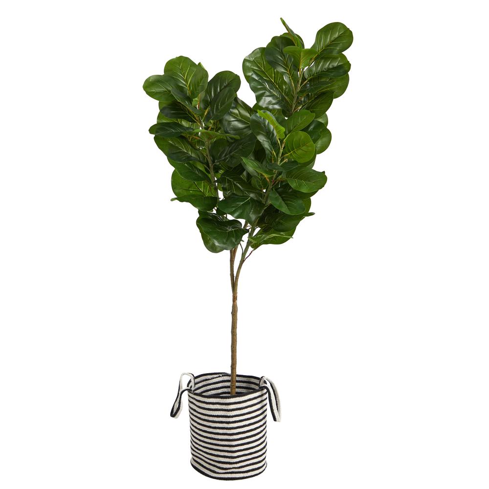 Fiddle Leaf Fig Artificial Tree in Handmade Black and White Natural Jute. Picture 1