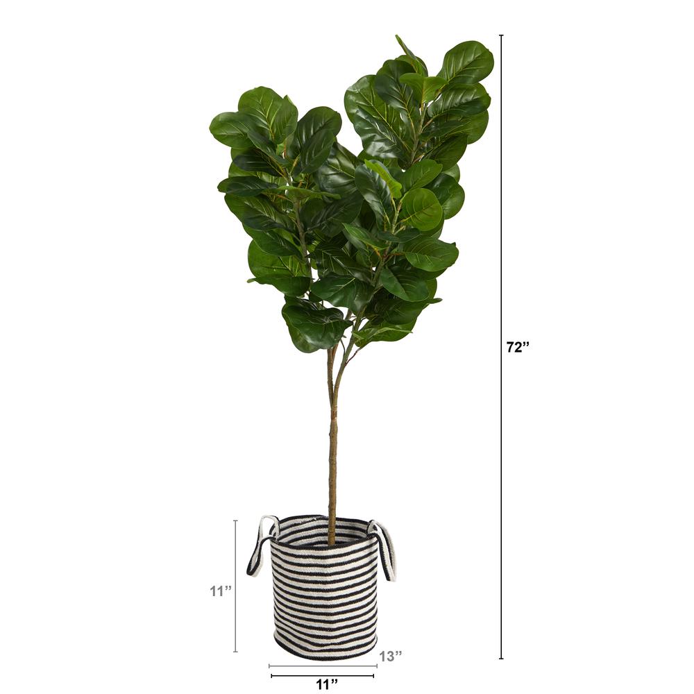 Fiddle Leaf Fig Artificial Tree in Handmade Black and White Natural Jute. Picture 2