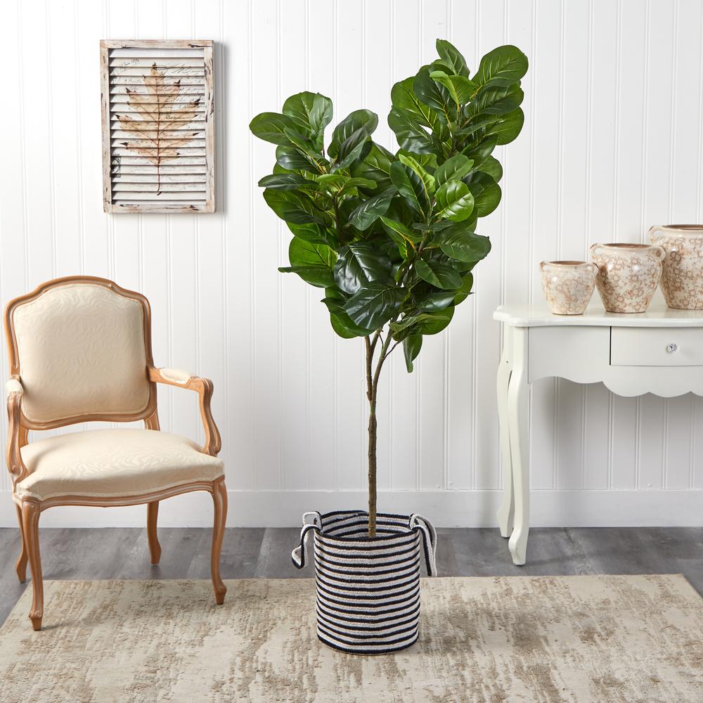 Fiddle Leaf Fig Artificial Tree in Handmade Black and White Natural Jute. Picture 3