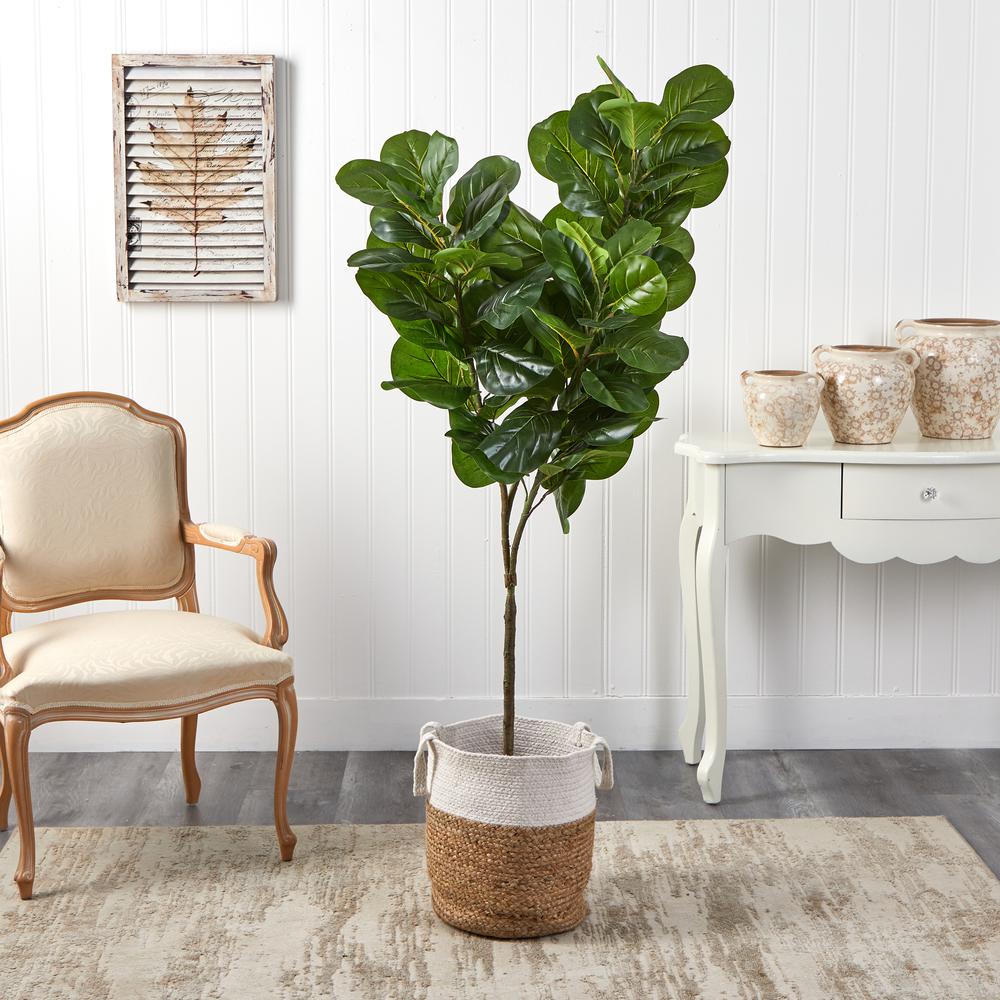 6ft. Fiddle Leaf Fig Artificial Tree in Handmade Natural Jute and Cotton Planter. Picture 4