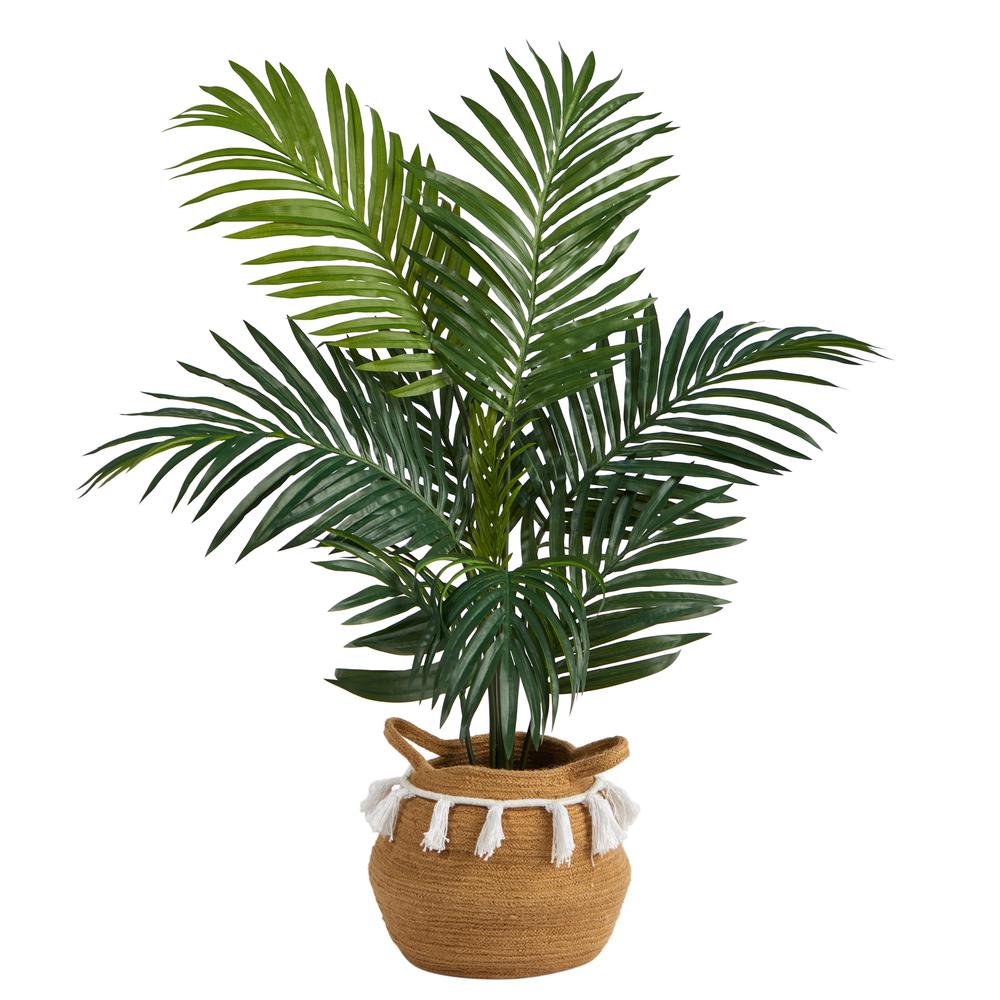 Kentia Palm Artificial Tree in Boho Chic Handmade Natural Cotton Woven Planter. Picture 1