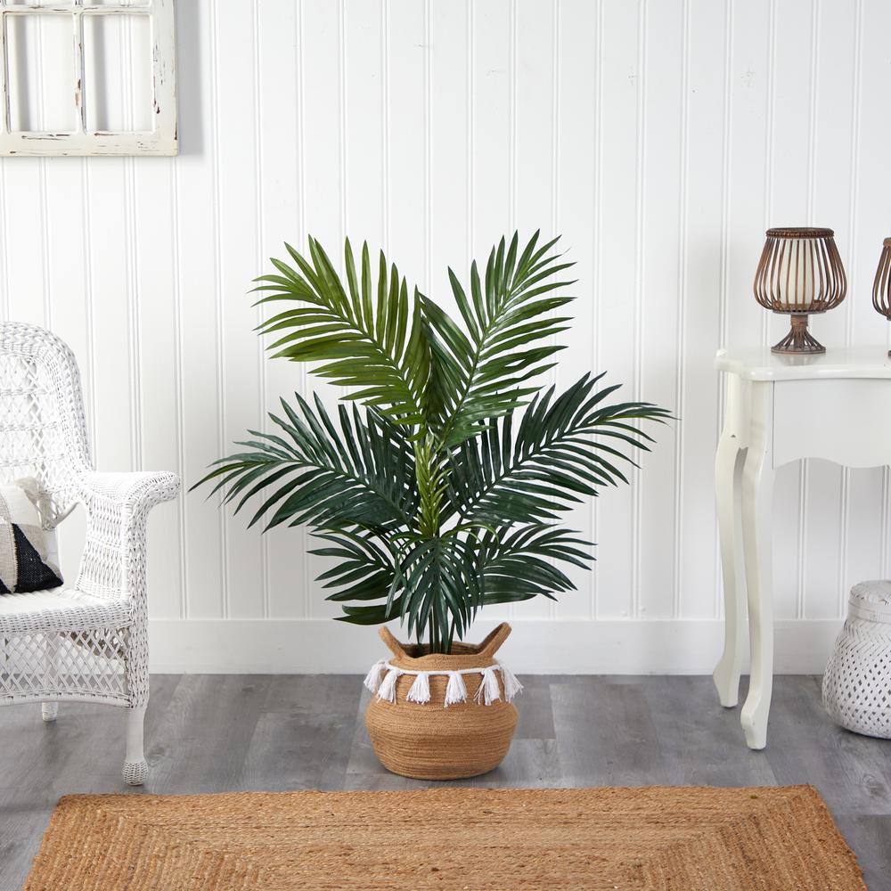 Kentia Palm Artificial Tree in Boho Chic Handmade Natural Cotton Woven Planter. Picture 3