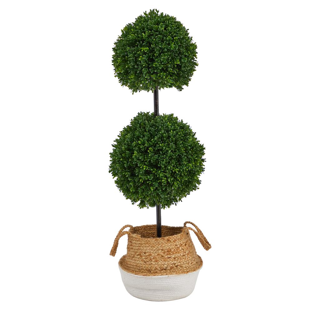 Boxwood Double Ball Artificial Topiary Tree in Boho Chic Handmade Cotton. Picture 1