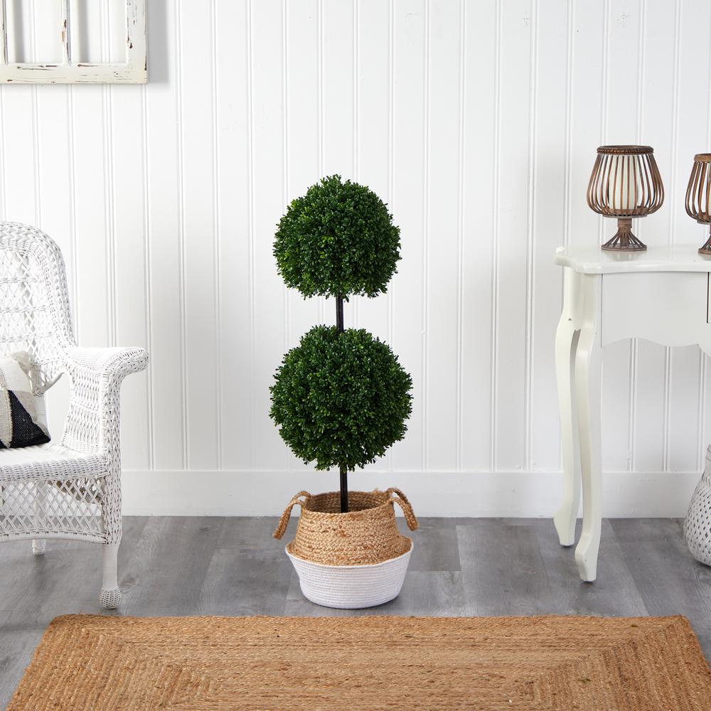 Boxwood Double Ball Artificial Topiary Tree in Boho Chic Handmade Cotton. Picture 3