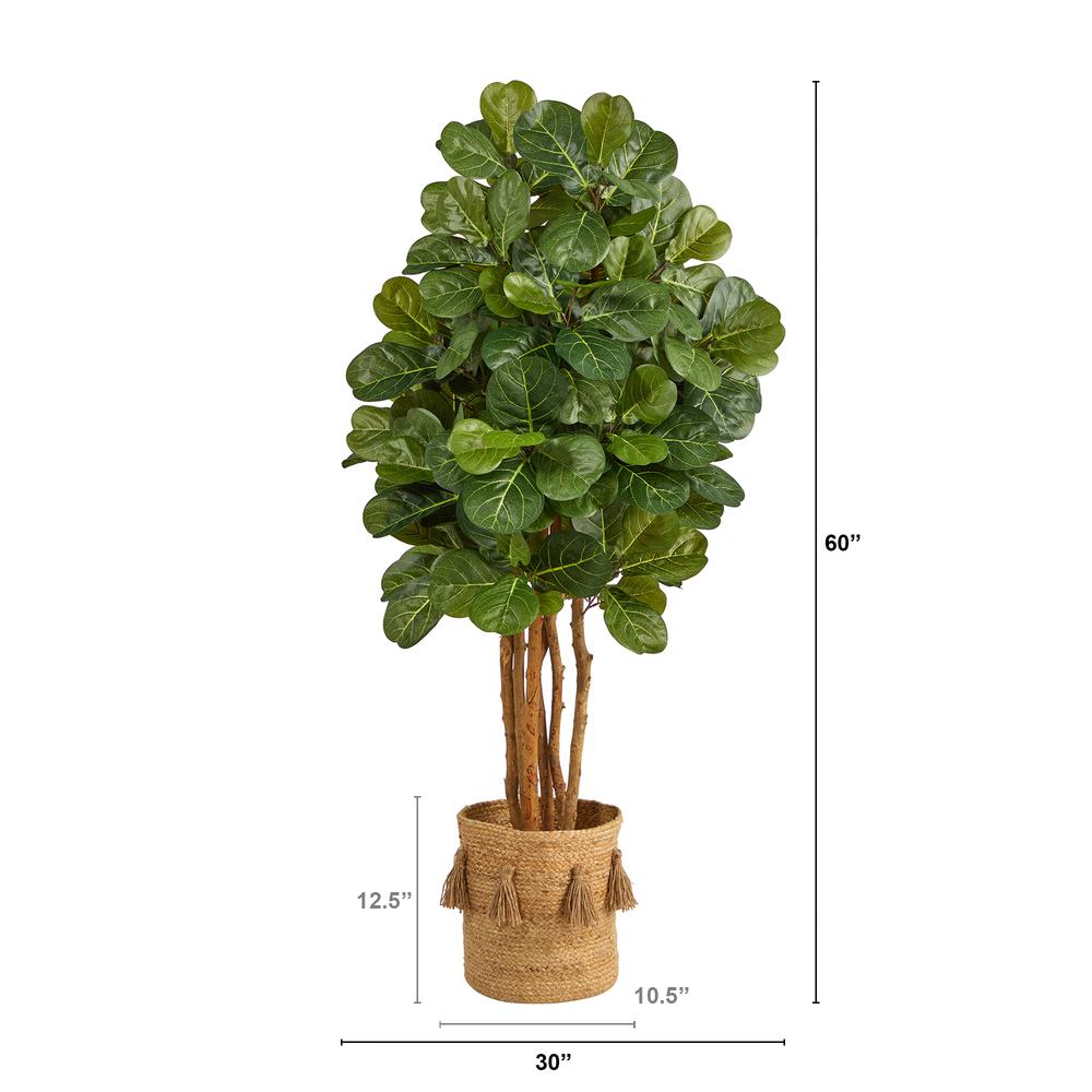 5ft. Fiddle Leaf Fig Artificial Tree in Handmade Natural Jute Planter. Picture 2