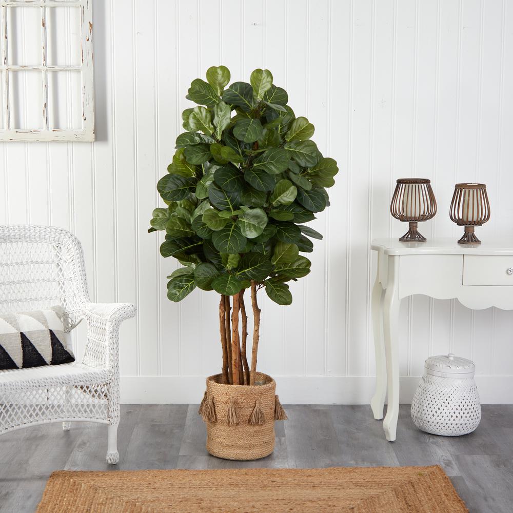 5ft. Fiddle Leaf Fig Artificial Tree in Handmade Natural Jute Planter. Picture 3