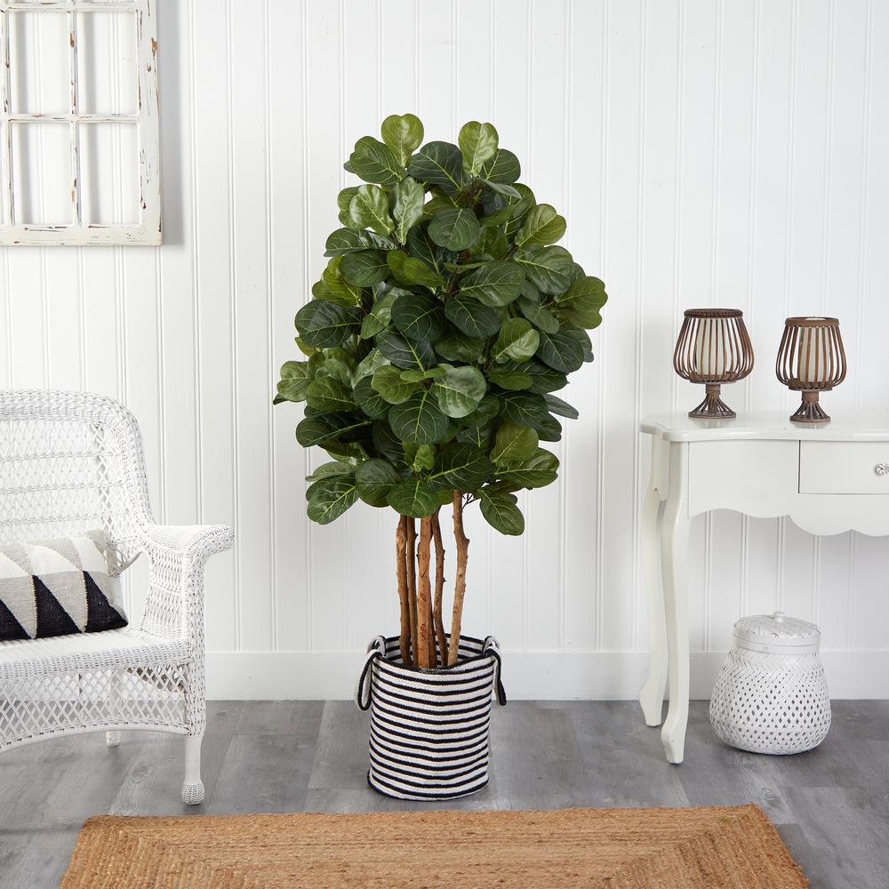 Fiddle Leaf Fig Artificial Tree in Handmade Black and White Planter. Picture 3