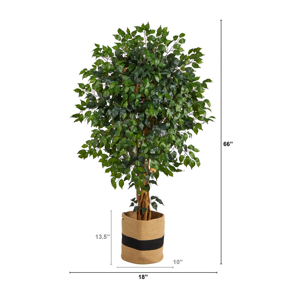5.5ft. Palace Ficus Artificial Tree in Handmade Natural Cotton Planter. Picture 2