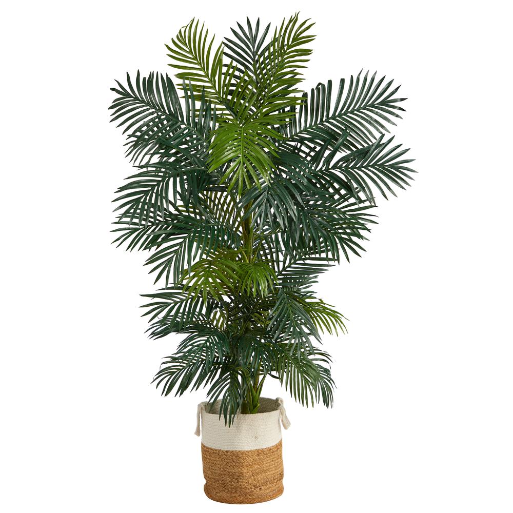 6.5ft. Golden Cane Artificial Palm Tree in Handmade Natural Jute and Cotton Planter. Picture 1