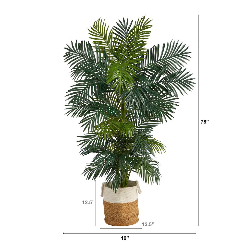 6.5ft. Golden Cane Artificial Palm Tree in Handmade Natural Jute and Cotton Planter. Picture 2
