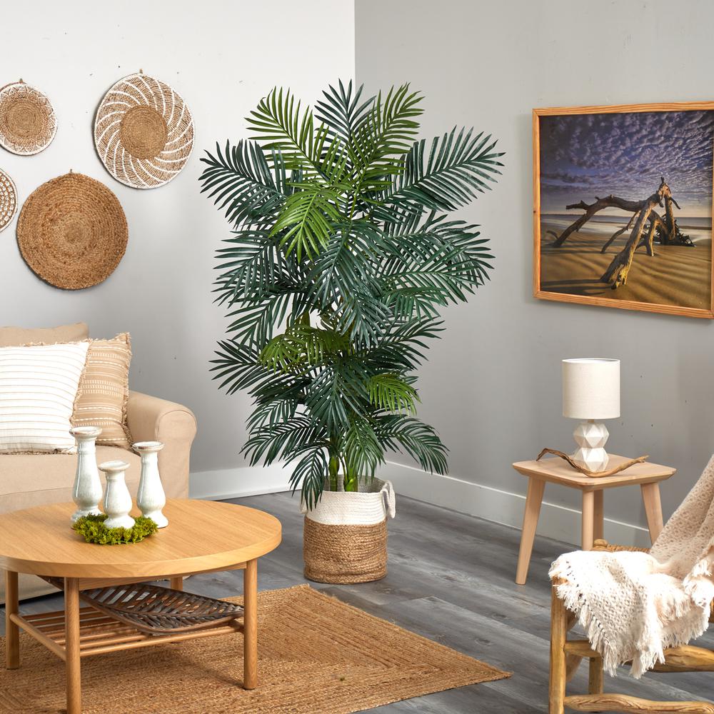 6.5ft. Golden Cane Artificial Palm Tree in Handmade Natural Jute and Cotton Planter. Picture 4