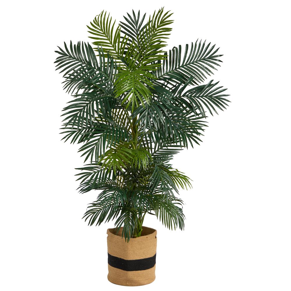 6.5ft. Golden Cane Artificial Palm Tree in Handmade Natural Cotton Planter. Picture 1