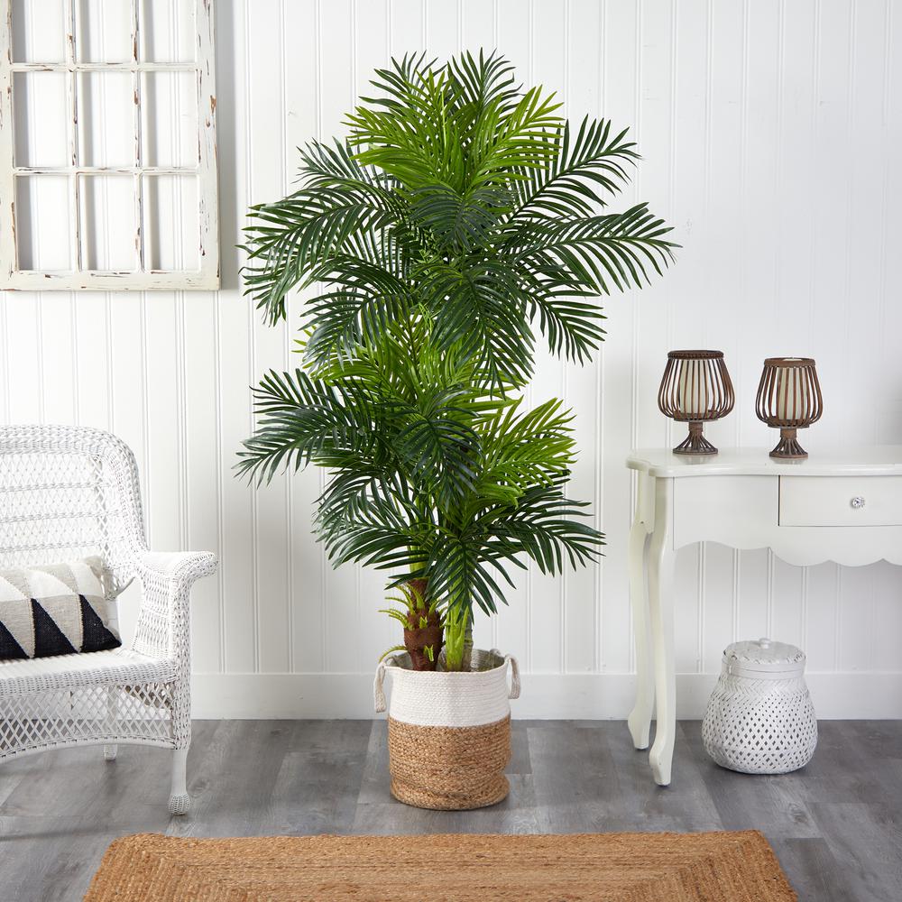 6ft. Hawaii Artificial Palm Tree in Handmade Natural Jute and Cotton Planter. Picture 3