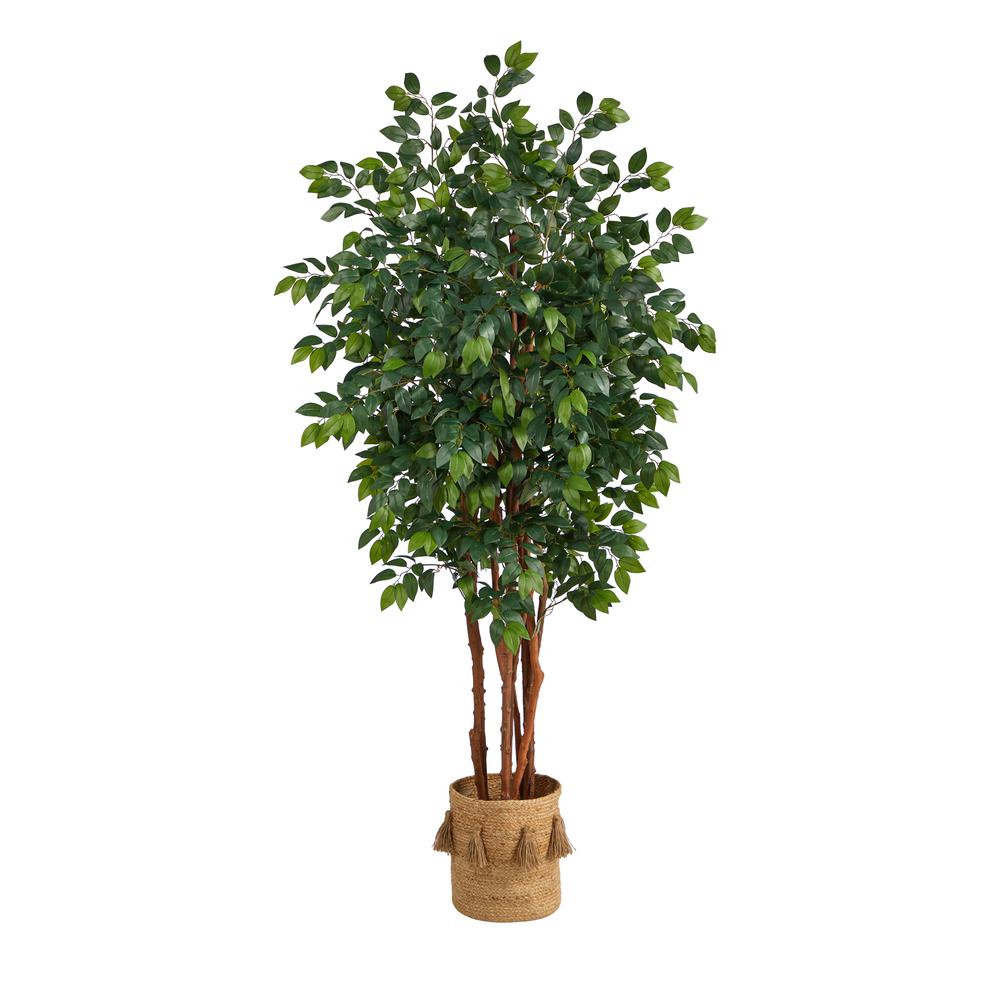 7ft. Sakaki Artificial Tree in Handmade Natural Jute Planter with Tassels. Picture 1