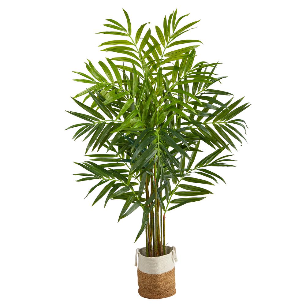 8ft. King Palm Artificial Tree with 12 Bendable Branches in Handmade Natural Jute and Cotton Planter. Picture 1