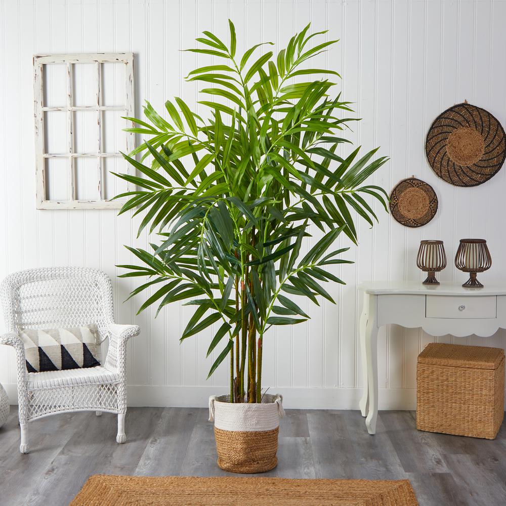 8ft. King Palm Artificial Tree with 12 Bendable Branches in Handmade Natural Jute and Cotton Planter. Picture 3