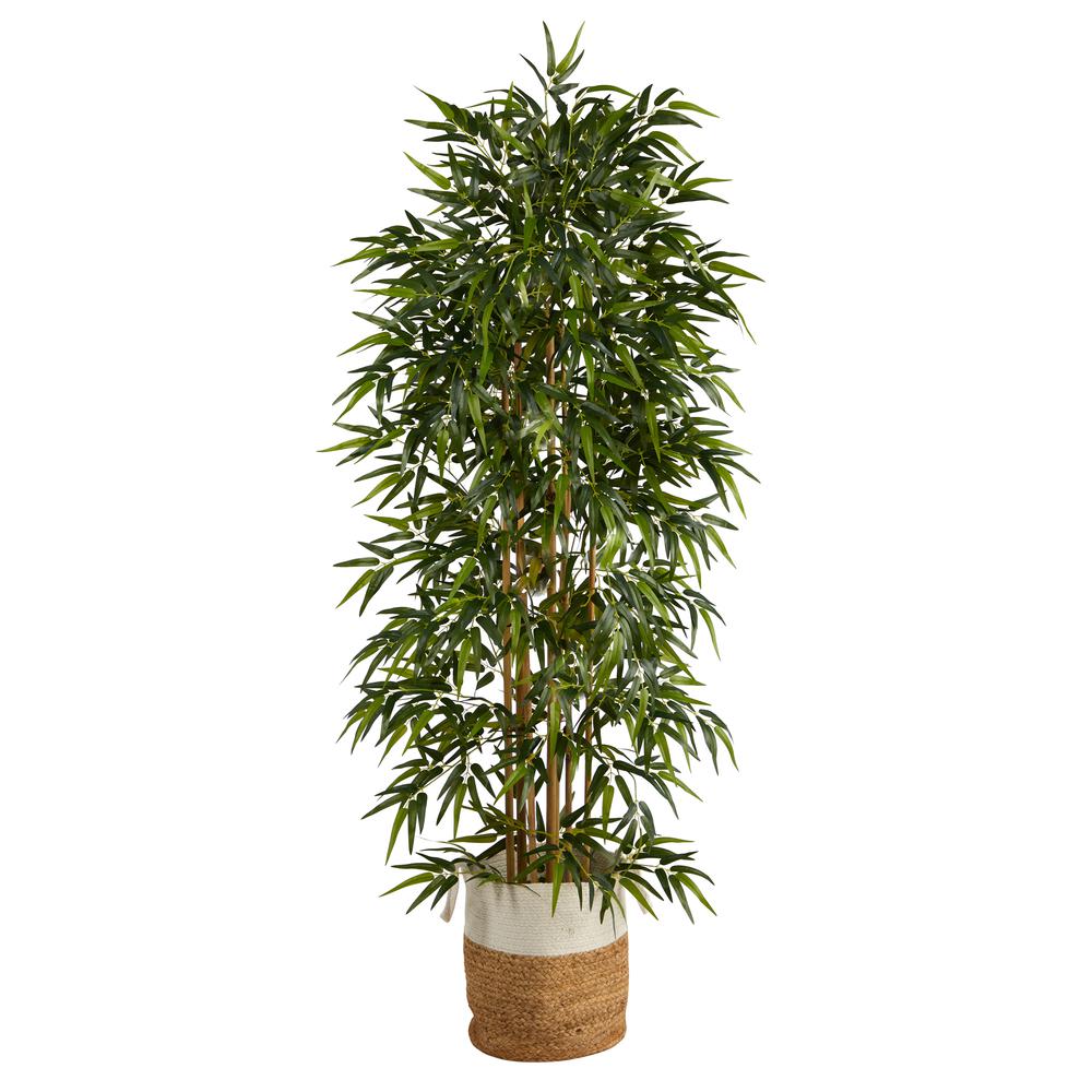 6ft. Artificial Bamboo Tree with Handmade Jute & Cotton Basket. Picture 1