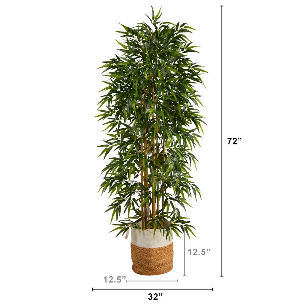 6ft. Artificial Bamboo Tree with Handmade Jute & Cotton Basket. Picture 2