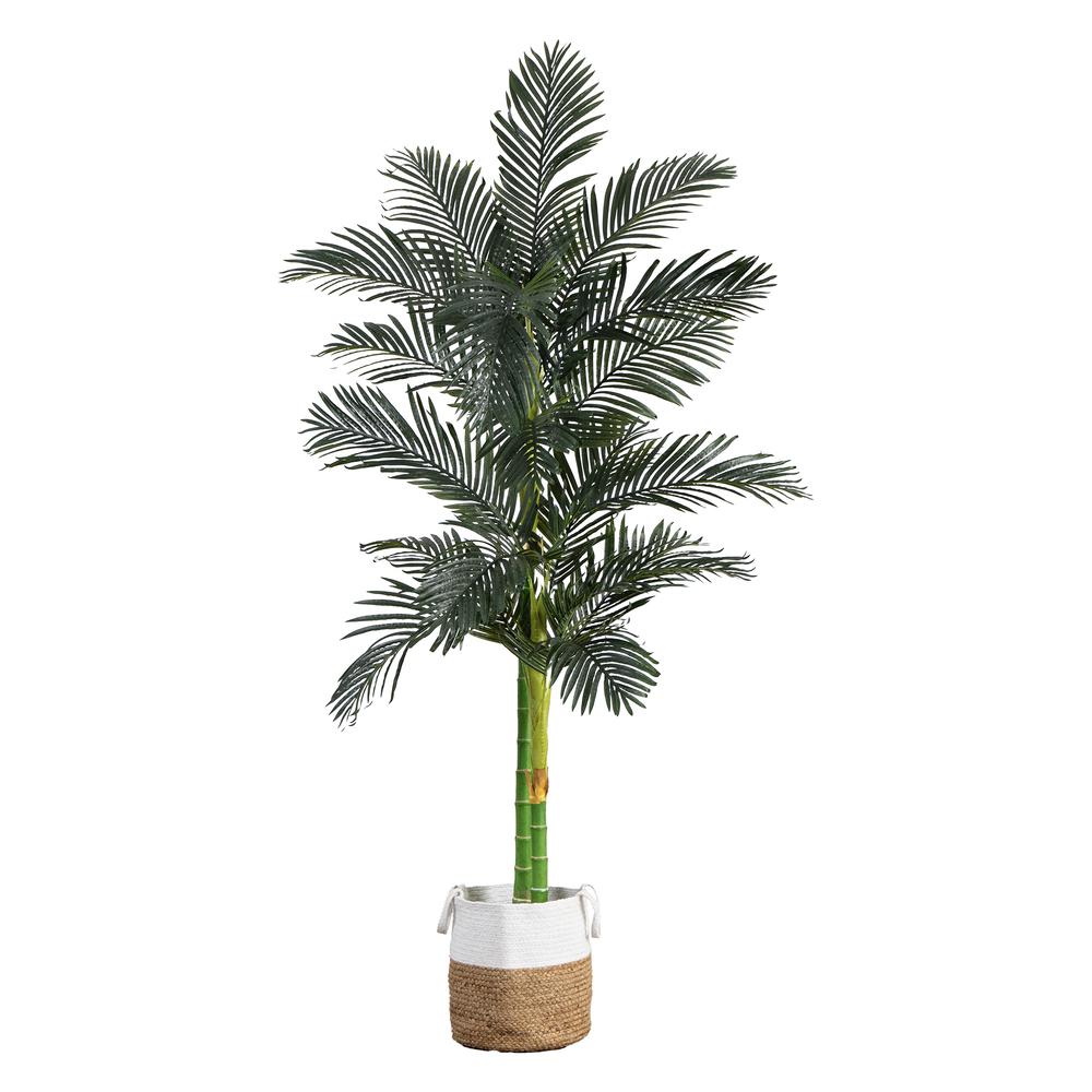 8ft. Golden Cane Artificial Palm Tree in Handmade Natural Cotton Planter. Picture 7