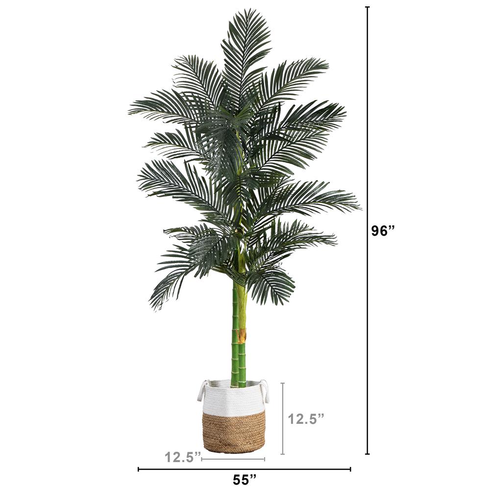 8ft. Golden Cane Artificial Palm Tree in Handmade Natural Cotton Planter. Picture 1