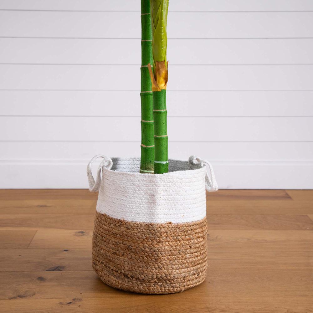 8ft. Golden Cane Artificial Palm Tree in Handmade Natural Cotton Planter. Picture 4