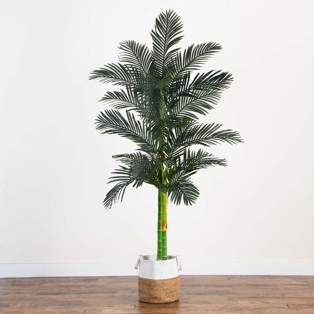 8ft. Golden Cane Artificial Palm Tree in Handmade Natural Cotton Planter. Picture 5