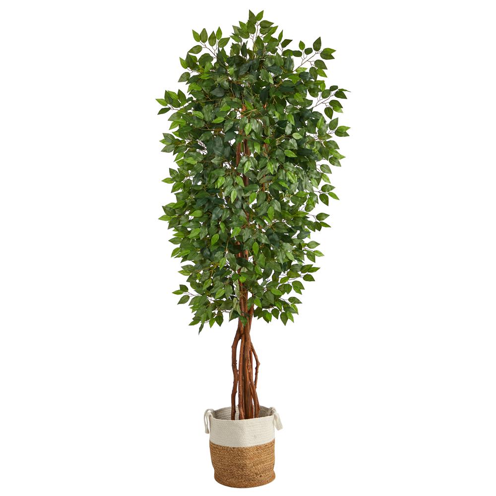 7.5ft. Artificial Deluxe Ficus Tree with Handmade Jute & Cotton Basket. Picture 1