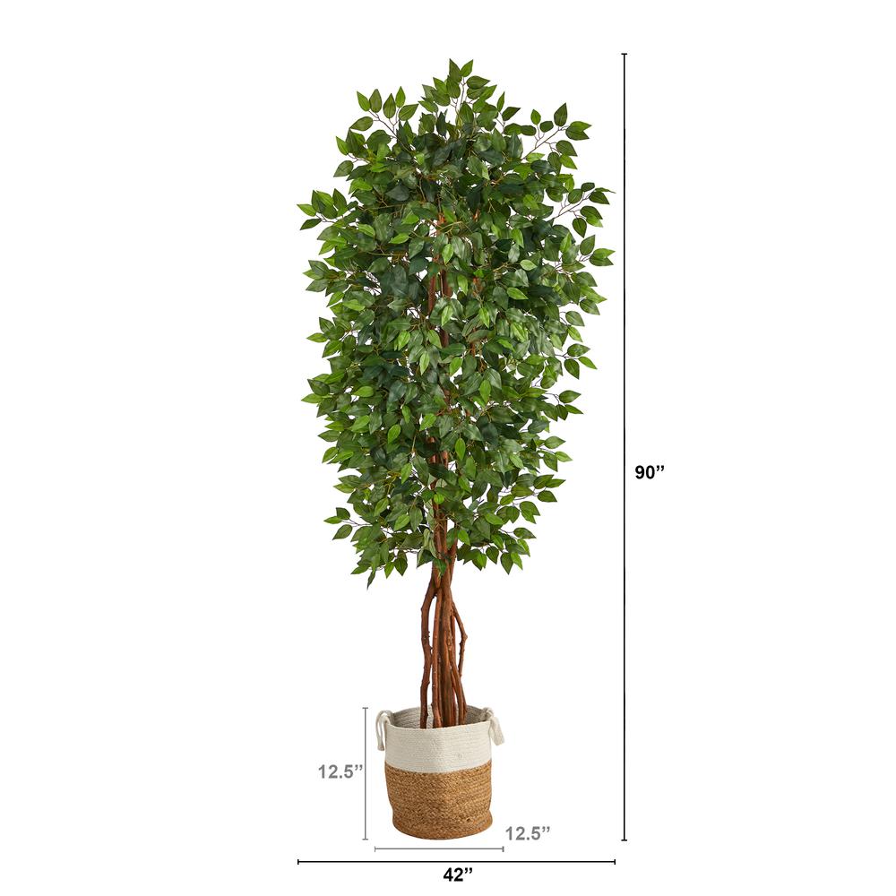 7.5ft. Artificial Deluxe Ficus Tree with Handmade Jute & Cotton Basket. Picture 2