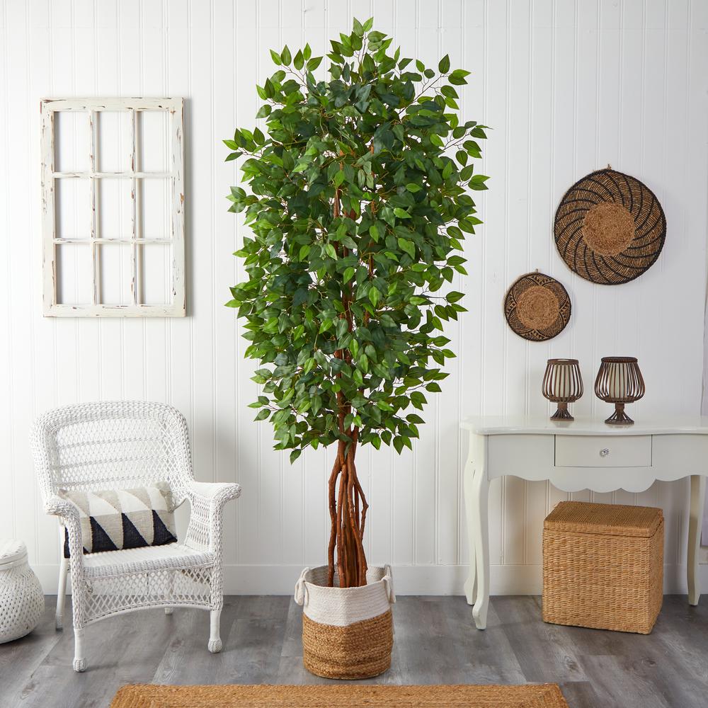 7.5ft. Artificial Deluxe Ficus Tree with Handmade Jute & Cotton Basket. Picture 3