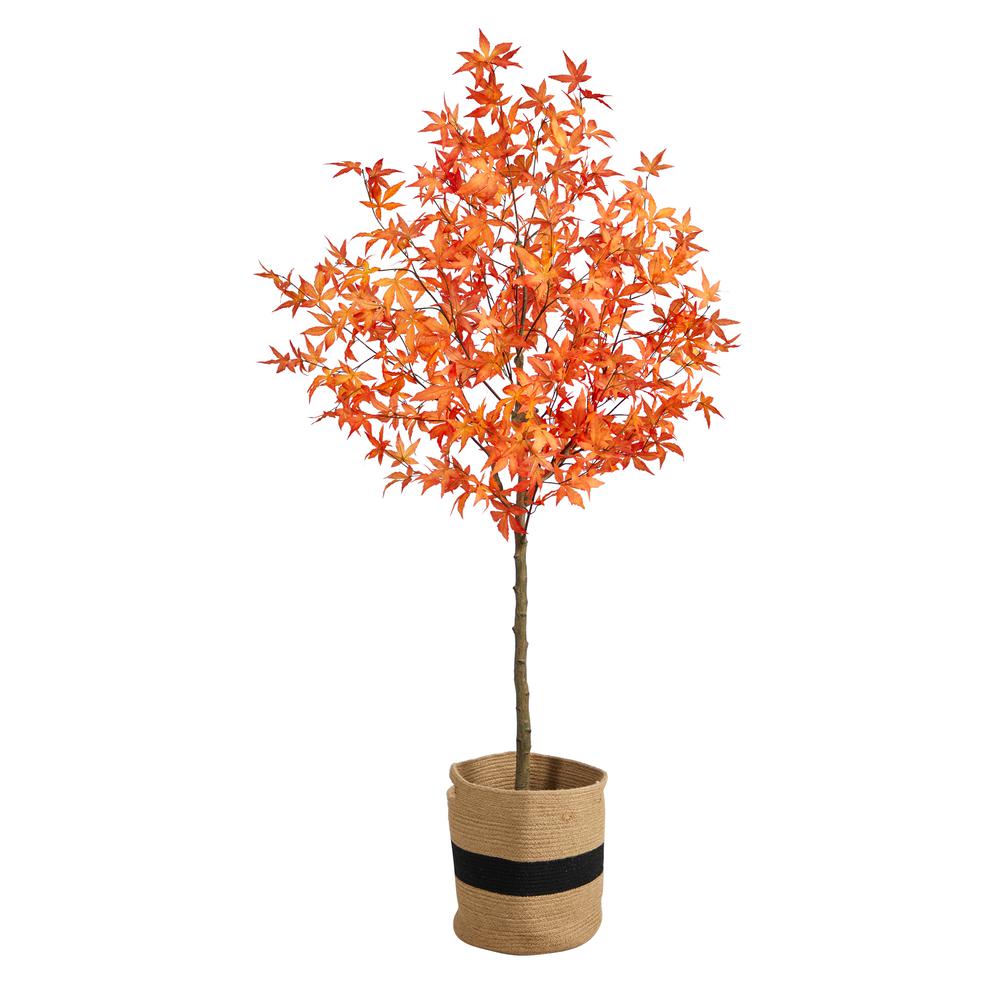 6ft. Artificial Autumn Maple Tree with Handmade Jute & Cotton Basket. Picture 1