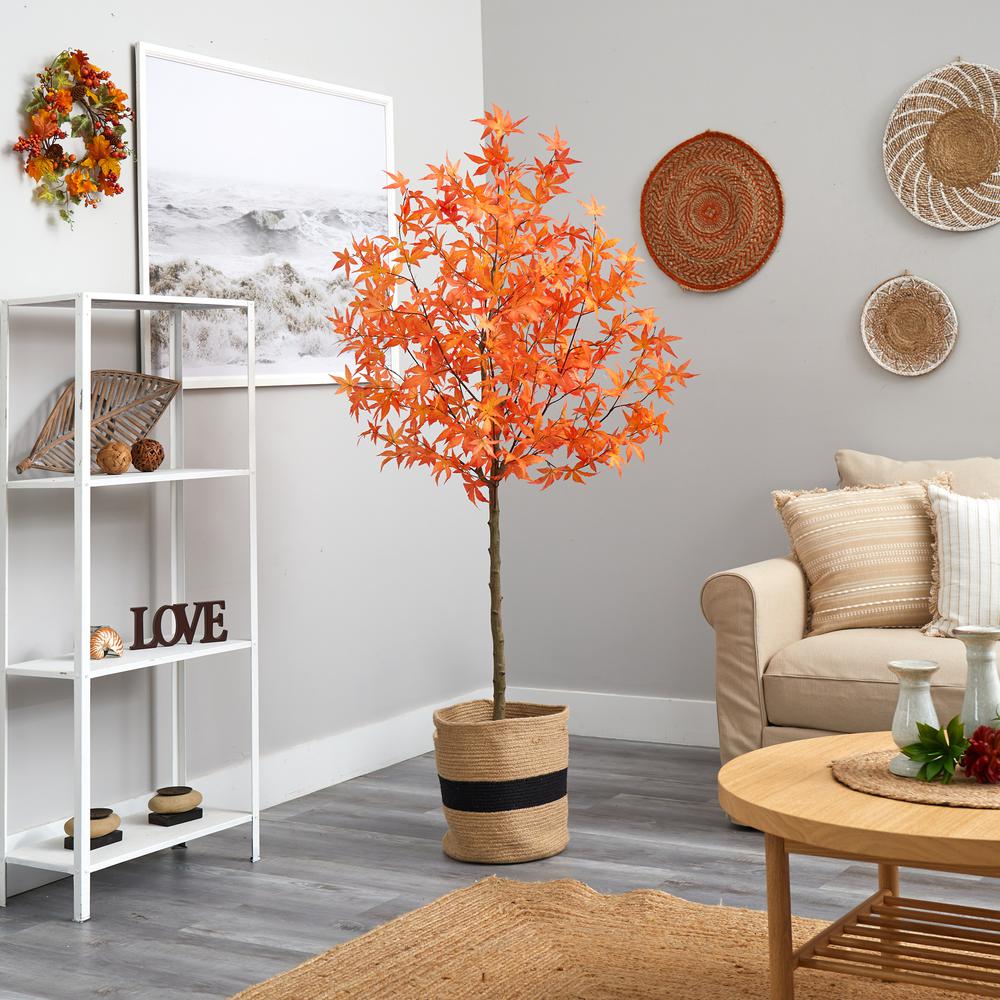 6ft. Artificial Autumn Maple Tree with Handmade Jute & Cotton Basket. Picture 3