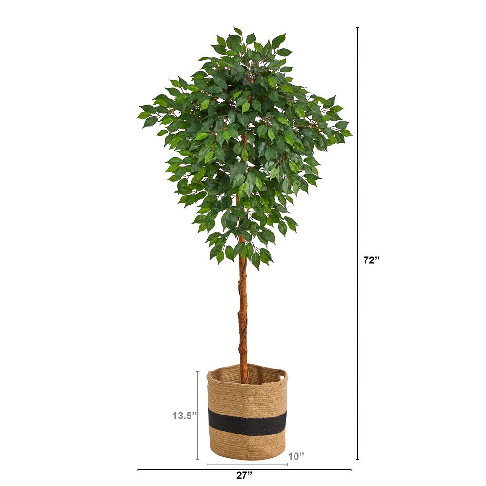 6ft. Artificial Ficus Tree with Handmade Jute & Cotton Basket. Picture 2