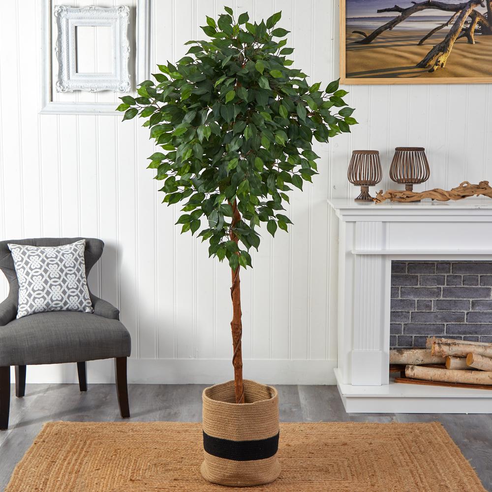 6ft. Artificial Ficus Tree with Handmade Jute & Cotton Basket. Picture 4