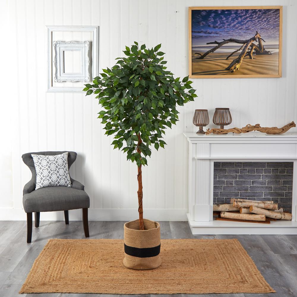6ft. Artificial Ficus Tree with Handmade Jute & Cotton Basket. Picture 3