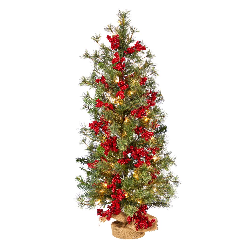 Berry and Pine Artificial Christmas Tree with 50 Warm White Lights. Picture 1